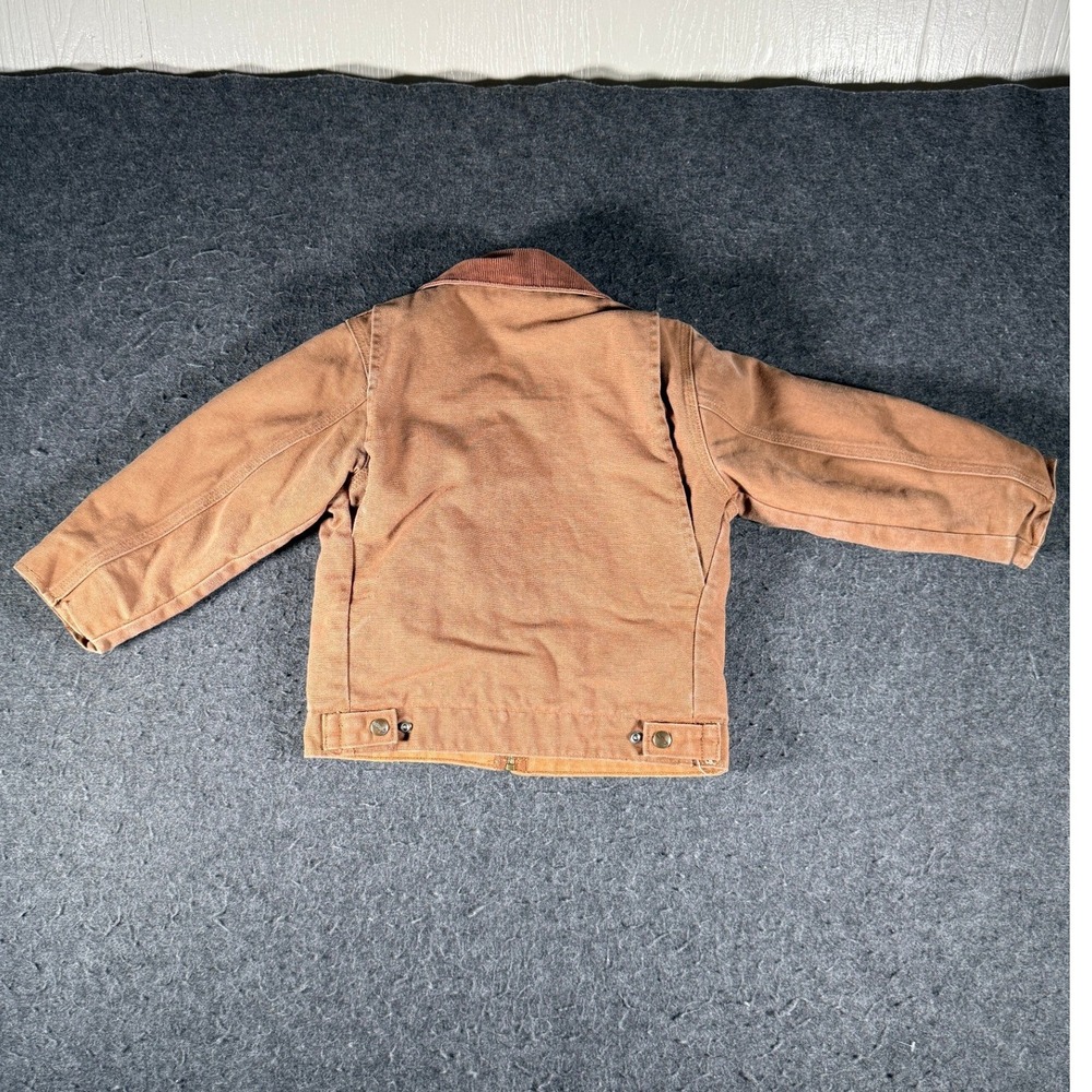 Vintage Carhartt Y04 Detroit Jacket Youth 8 Brown Duck Red Quilt Lined Distress - Picture 4 of 10